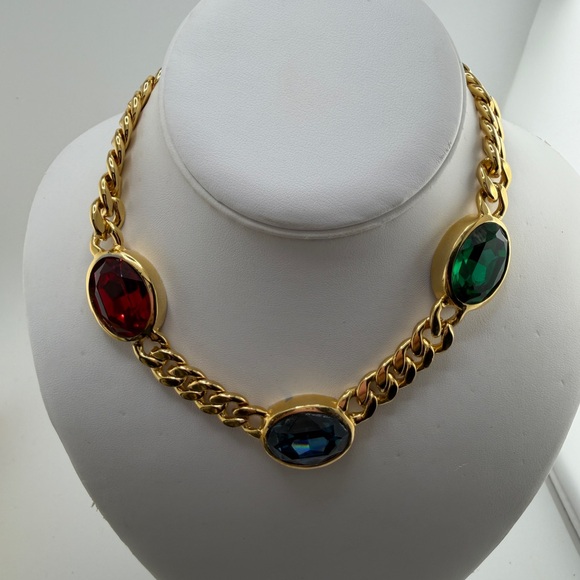 Vintage Maresco Jeweled Chain Necklace and unsigned Matching Cuff - Picture 3 of 15